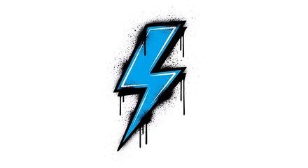 Fototapeta premium Electric Blue Lightning Bolt Graffiti Art with Drips on White Background.
