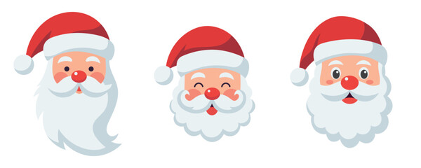 Set of cute cartoon icons with Santa Claus's face. Christmas stickers. Vector illustration