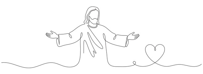 Jesus Christ Continuous one line drawing. Vector illustration. Editable line.