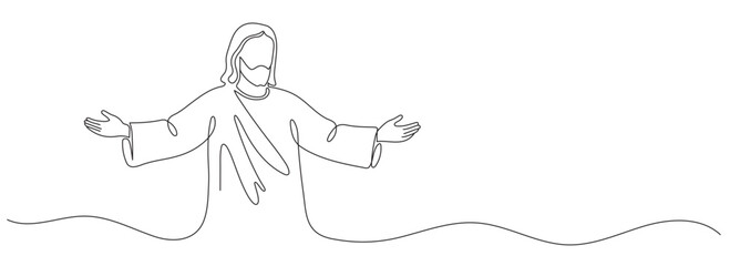 Jesus Christ Continuous one line drawing. Vector illustration. Editable line.