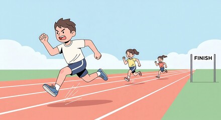 Obraz premium Children Running on Track Field. Flat Vector Sports Illustration.
