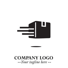 Box Moving Fast Symbol in Black on the White Background with Dynamic Delivery Design