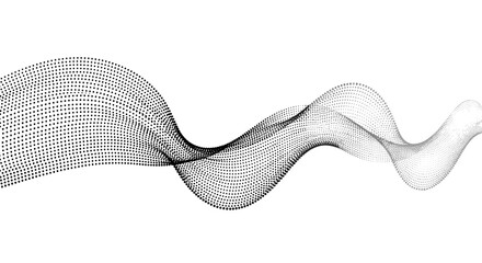 Abstract flowing wave pattern composed of black dots with a smooth gradient, creating a dynamic halftone effect. This elegant, isolated vector graphic on a white background represents smooth curves