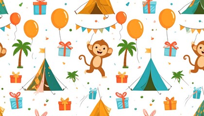 Monkey Birthday Party Pattern Design.