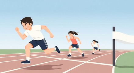 Fototapeta premium Children Running on Track Field. Flat Vector Sports Illustration.