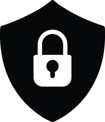 shield shape with white padlock silhouette vector illustration on white background