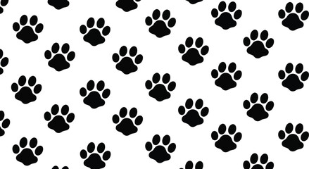 Black paw print pattern vector animal tracks seamless background pet footprint graphic dog cat walking motif