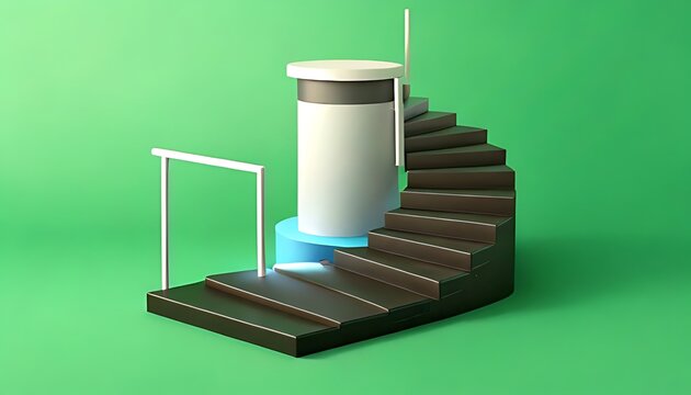 Abstract architectural model of a spiral staircase and cylindrical structure