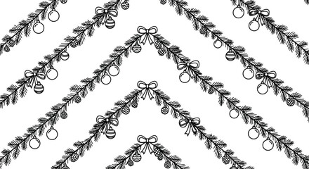 Vintage christmas garland pattern festive winter holiday decoration hand drawn evergreen branches seamless vector background