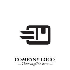 Box Moving Fast Symbol in Black on the White Background with Dynamic Delivery Design