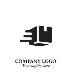 Box Moving Fast Symbol in Black on the White Background with Dynamic Delivery Design
