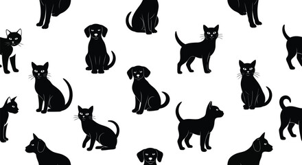 Black cat and dog silhouettes pattern pet animal vector illustration cute domestic friends