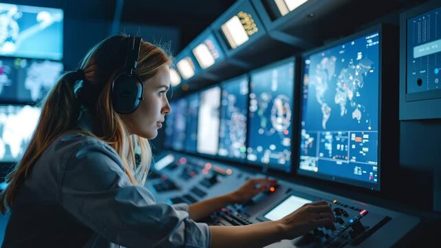 Instructor Adjusting Simulator Settings from a Control Room, Cinematic Professional Tone