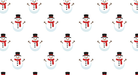 Fototapeta premium Cute snowman pattern vector winter holiday christmas background festive seasonal design
