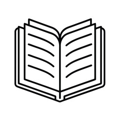 Outline open book vector icon with pages and text lines. Vector outline illustration of an open book.