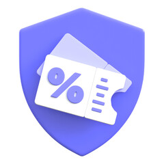 Discount protection concept coupon with shield flat 3D icon