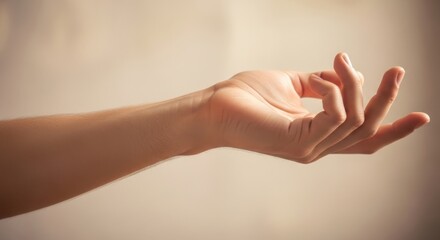 Closeup of a hand in a relaxed position, fingers slightly curled, against a soft backdrop