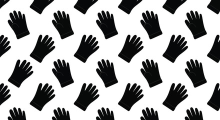 Black glove pattern illustration hand protection safety gear medical industrial clean seamless vector graphic