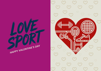 This playful Valentine's Day card design combines sports elements and love themes, creating a unique and fun way to celebrate love and fitness on this special occasion.