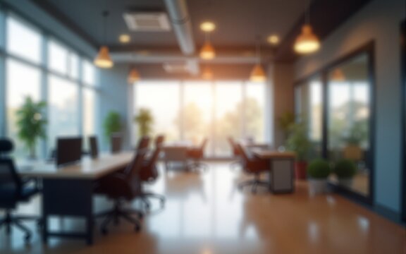 Dynamic workspace environment blurred office interior business focus modern design soft lighting. High quality