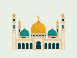 An eye-catching illustration of a mosque with beautiful domes and intricate architectural details, representing cultural heritage, spirituality, and serenity in design.