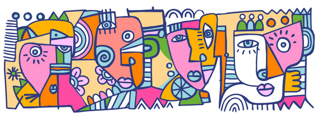 Abstract doodle cubism human face portrait illustration vector. Composed of geometric, shapes and bold lines.