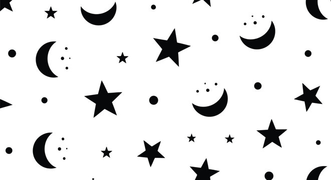 Whimsical hand drawn moon and star pattern cute celestial vector illustration