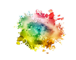 Colorful abstract watercolor splash. Vibrant rainbow ink blot isolated on white background. Vector paint splatter.
