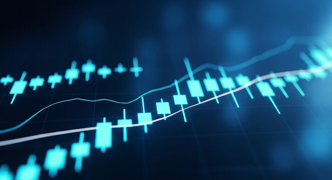 Abstract Futuristic Financial Stock Market Candlestick Chart with Growing Trend