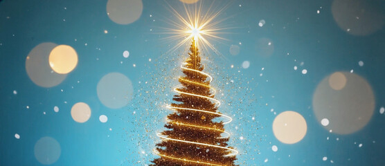 Glowing Christmas Tree: A festive Christmas tree, adorned with shimmering lights, stands tall against a backdrop of a snowy night, sparkling with twinkling bokeh.