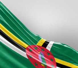 Dominica flag waving on grey background. Dominica national flag for independence day.