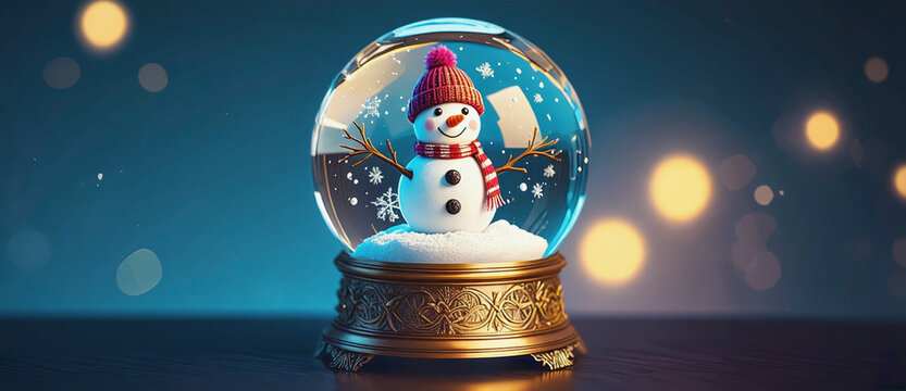 Festive Snow Globe: A charming snowman figurine in a snow globe, with a whimsical design, evoking a sense of nostalgia and winter cheer.