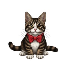 Fototapeta premium Charming Tabby Kitten with Red Bow Tie - A Captivating Portrait.