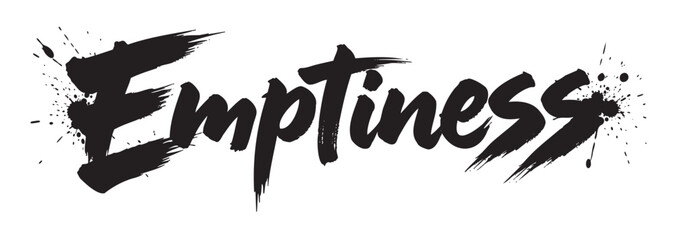 Bold black lettering of the word "emptiness" stylized with paint splatters, conveying a sense of drama and intensity.