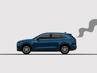 A modern portrayal of a stylish car emitting smoke, capturing the essence of speed and the impact of urban transportation, touching on themes of eco-consciousness and pollution.