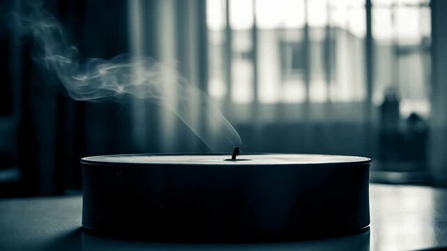 Delicate Smoke Plume Rising From an Extinguished Candle Wick in a Peaceful Setting.