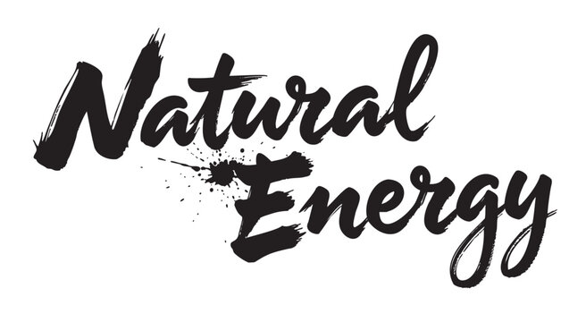 Bold brush-style lettering spells "natural energy" with a splash of paint between the words, creating a dynamic and artistic effect.