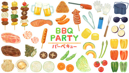 バーベキューのイラストセット