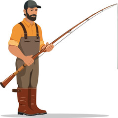 Fisherman Holding Fishing Rod in Sturdy Boots