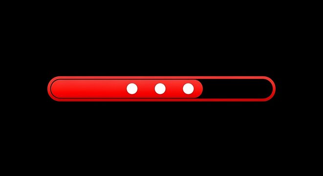 Red Loading Bar with Three White Dots on Black Background. - Powered by Adobe