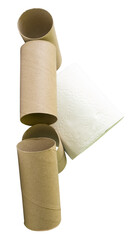 Tissue paper roll or toilet paper roll with cores or tissue paper tubes in stack isolated on white background with clipping paht