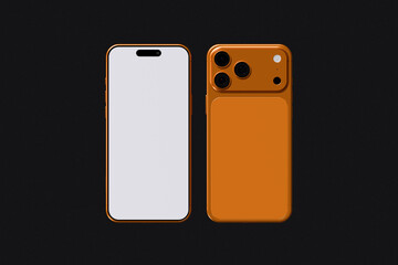White screen smartphone mockup with orange color on black background