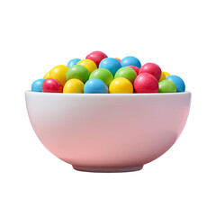 Colorful candy bowl PNG die-cut, pastel sweet gumball collection isolated on transparent background, vibrant dessert mockup for confectionery branding, digital food art, and playful snack design