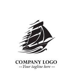Ship Moving Fast Logo Symbol in Black on the White Background with Modern Maritime Design