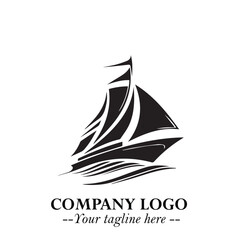 Ship Moving Fast Logo Symbol in Black on the White Background with Modern Maritime Design