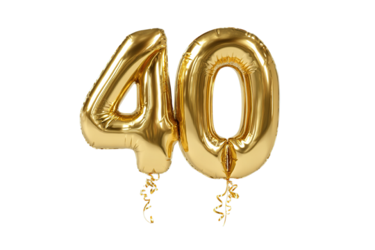 Celebrate a milestone with shimmering gold '40' balloons, perfect for anniversaries and birthdays.