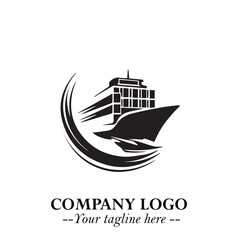 Ship Moving Fast Logo Symbol in Black on the White Background with Modern Maritime Design