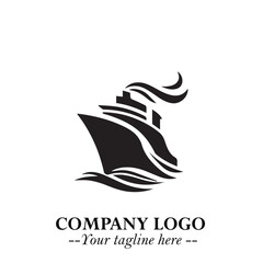 Ship Moving Fast Logo Symbol in Black on the White Background with Modern Maritime Design