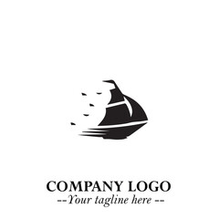 Ship Moving Fast Logo Symbol in Black on the White Background with Modern Maritime Design