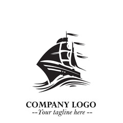 Ship Moving Fast Logo Symbol in Black on the White Background with Modern Maritime Design